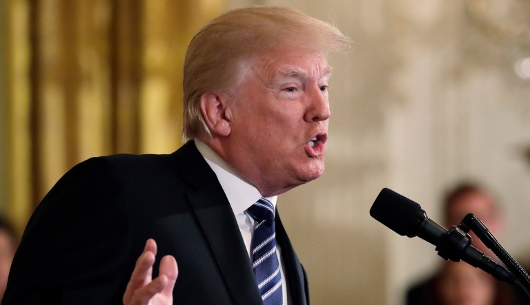 President Donald Trump speaks during an event on prison reform in the East Room of the White House, Friday, May 18, 2018, in Washington.
