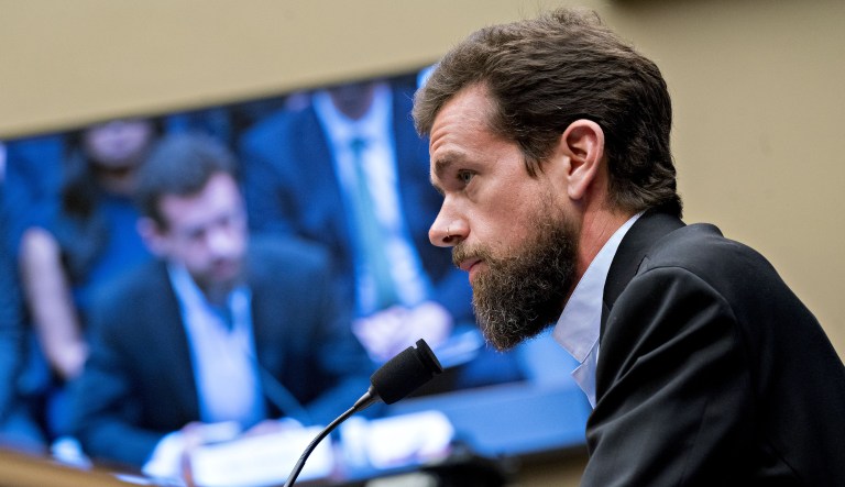 Jack Dorsey, co-founder and chief executive officer of Twitter Inc., makes an opening statement during a House Energy and Commerce Committee hearing in Washington, D.C., U.S., on Wednesday, Sept. 5, 2018. Republicans pressed Dorsey for what they said may be the "shadow-banning" of conservatives during the hearing. 
