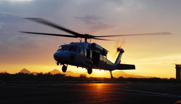 A Black Hawk helicopter takes off in Arizona.