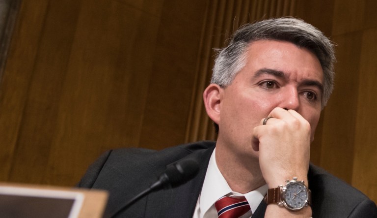 Sen. Cory Gardner, R-Colo., left, and Sen. Jeff Flake, R-Ariz., confer as the Senate Foreign Relations Subcommittee on the Western Hemisphere examines attacks on American diplomats in Havana, on Capitol Hill in Washington, Tuesday, Jan. 9, 2018.  (AP Photo/J. Scott Applewhite)