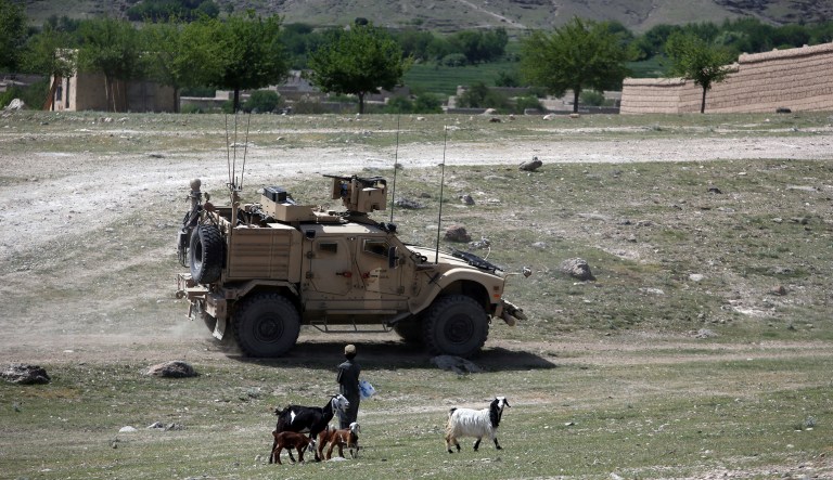 U.S. forces in Asad Khil near the site of a U.S. bombing in the Achin district of Jalalabad, east of Kabul, Afghanistan, Saturday, April 17, 2017.