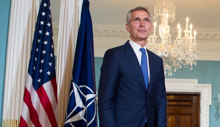 NATO Secretary-General Jens Stoltenberg arrives at the State Department in Washington, Sept. 13, 2018.