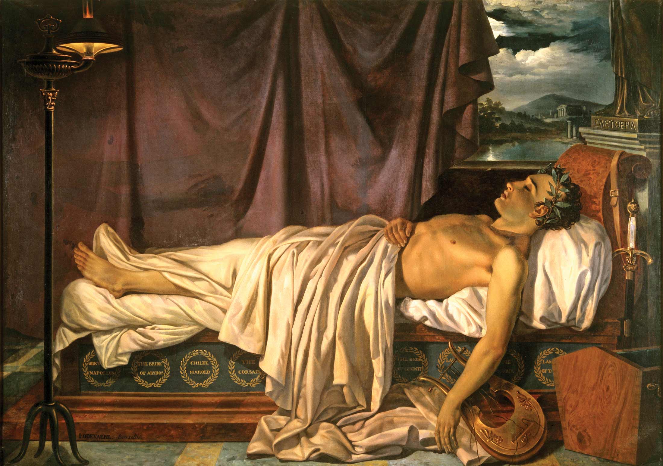 Detail from 'Lord Byron on His Deathbed' (ca. 1826) by Joseph Denis Odevaere