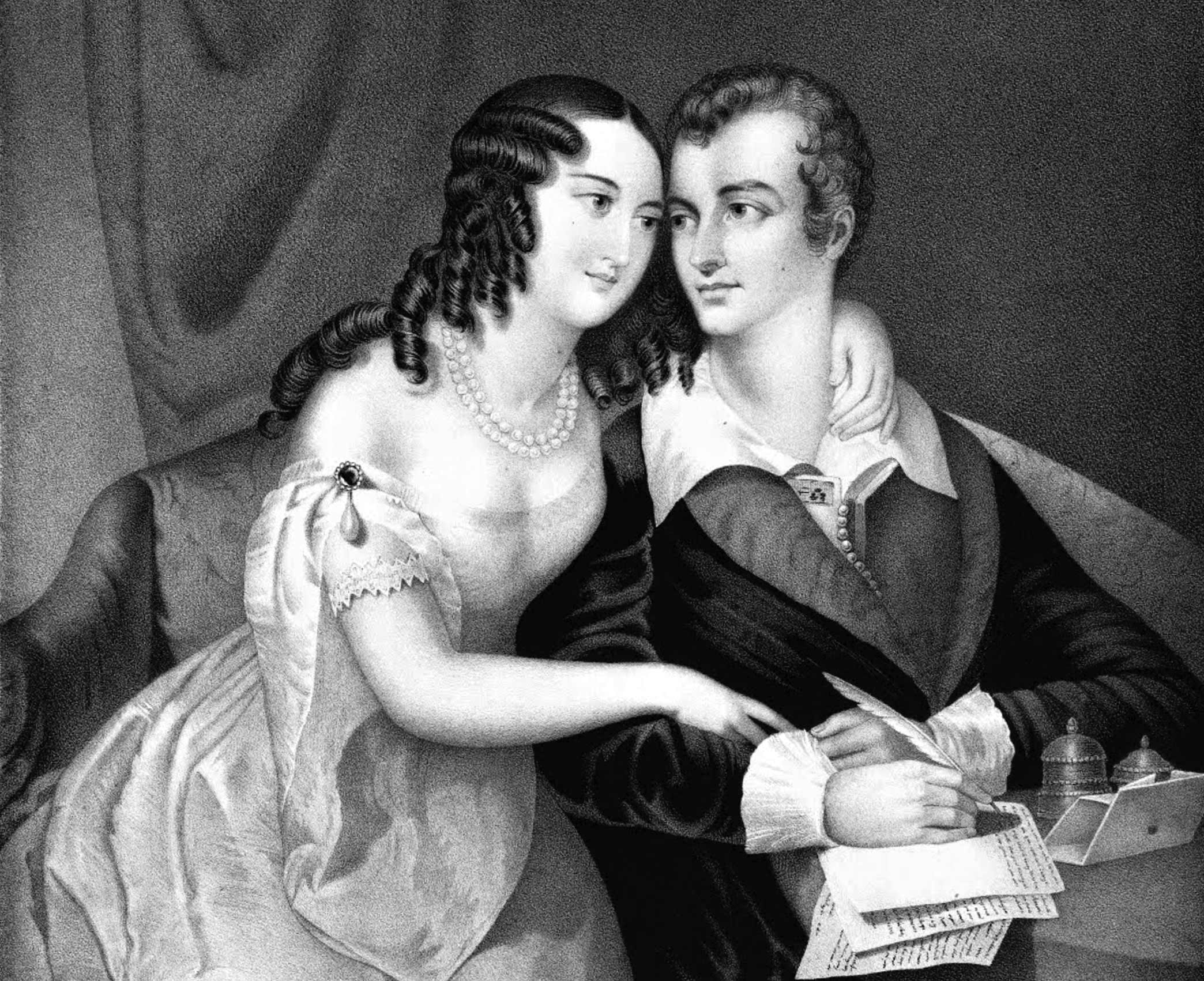 Detail from a lithograph of Lord Byron and Marianna Segati—the wife of his landlord in Italy, and one of his many lovers