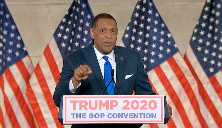 In this image from video, Georgia State Rep. Vernon Jones speaks from Washington, during the first night of the Republican National Convention Monday, Aug. 24, 2020. 