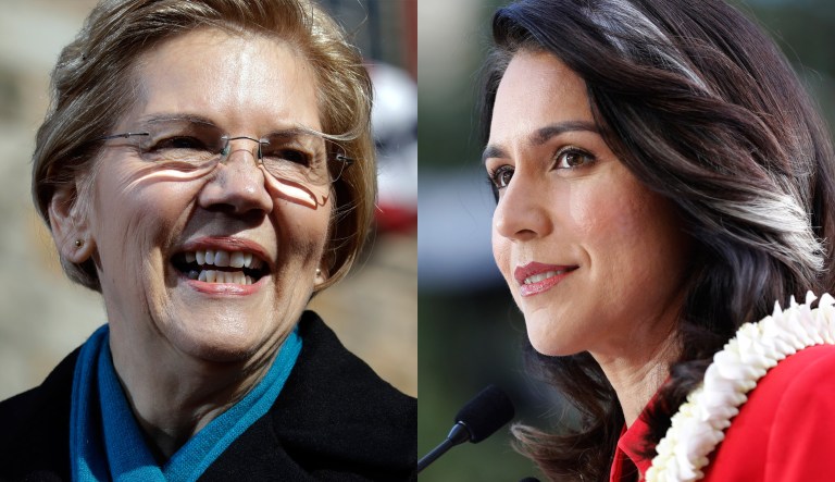 Pictured are Sen. Elizabeth Warren, D-Mass., and Rep. Tulsi Gabbard, D-Hawaii, both female nominees in the 2020 presidential election.