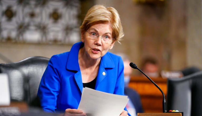Sen. Elizabeth Warren, D-Mass., speaks during a Senate Armed Services Committee hearing on the conclusion of military operations in Afghanistan and plans for future counterterrorism operations, Tuesday, Sept. 28, 2021, on Capitol Hill in Washington.