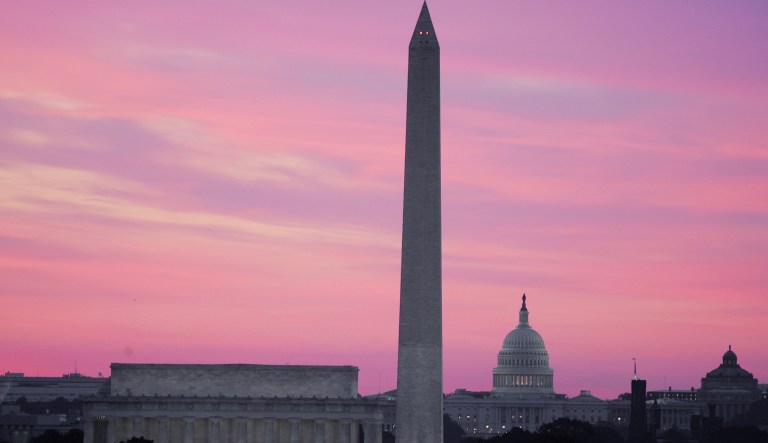 Washington area residents awoke, Tuesday, July 3, 2007, to a rainbow of colors as the warm morning sunrise colors the skyline above Washington.