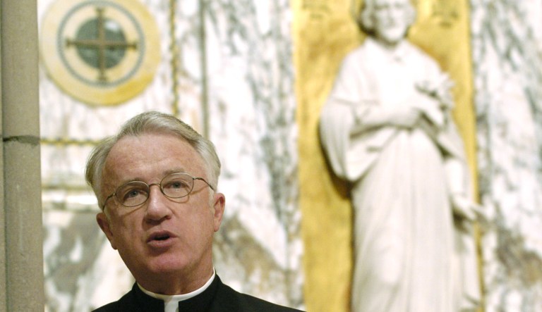 W.Va. Bishop--Roman Catholic Diocese of Wheeling-Charleston Bishop-elect Michael J. Bransfield addresses the media during a press conference Thursday, Dec. 9, 2004, in Wheeling, W.Va. at St. Joseph Cathedral.