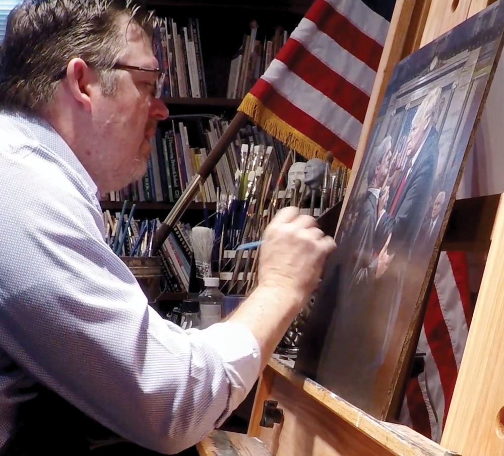 Painter Jon McNaughton at work in his studio.