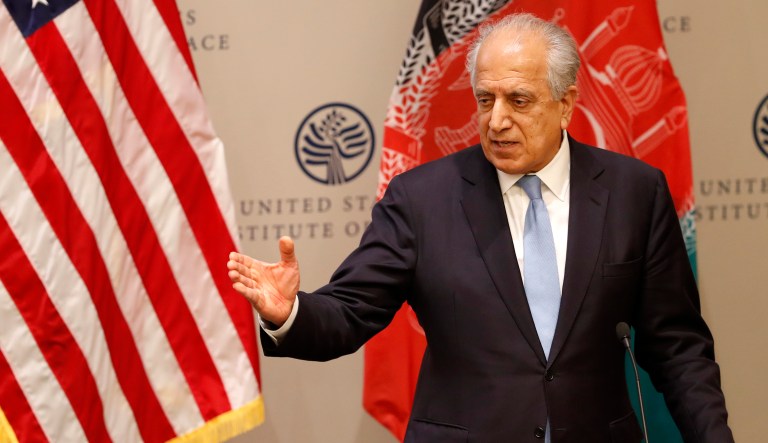 Special Representative for Afghanistan Reconciliation Zalmay Khalilzad speaks on the prospects for peace, Friday, Feb. 8, 2019, at the U.S. Institute of Peace, in Washington.