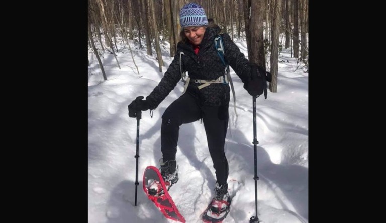 LAUREL HIGHLANDS, Pennsylvania - Photo of Andrea Rodi snowshoeing along the Laurel Highlands Hiking Trail. 