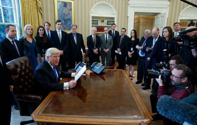 Throughout his first two weeks in office, President Trump's rapid-fire attempts to make good on several of his promises have kept those in the media on their toes. (AP Photo/Evan Vucci)