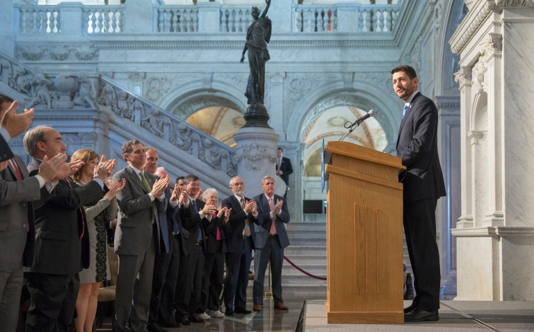 Republicans were on track to keep their House majority Tuesday, making their next mission the re-election of House Speaker Paul Ryan, R-Wis. (AP Photo/J. Scott Applewhite)