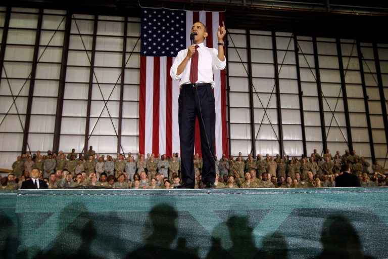 President Obama addresses troops at Bagram Air Field, Afghanistan, in 2012. (AP/Charles Dharapak)
