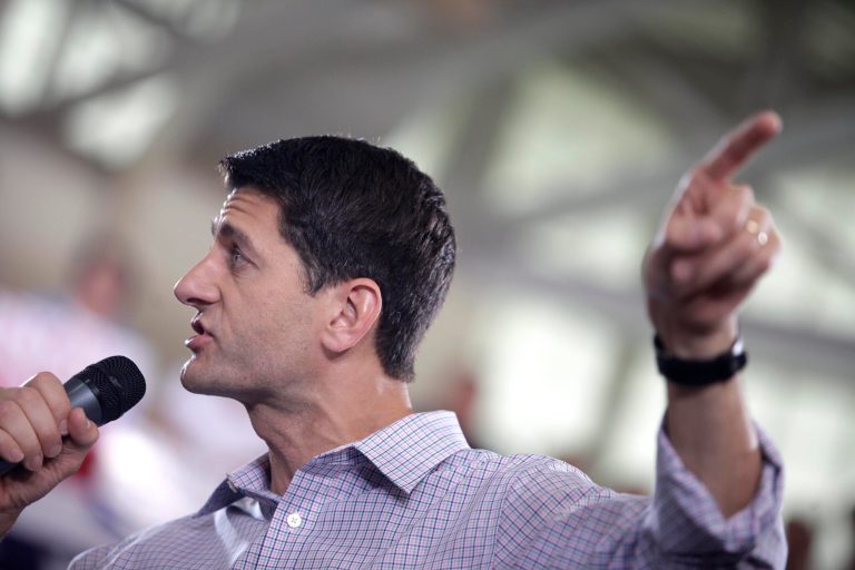 WESTLAKE, OH - SEPTEMBER 4:  Republican vice presidential candidate, U.S. Rep. Paul Ryan (R-WI) speaks to supporters at Westlake Recreation Center on September 4, 2012 in Westlake, Ohio. Ryan continues his campaign swing with an event later today in Iowa. (Photo by J.D. Pooley/Getty Images)