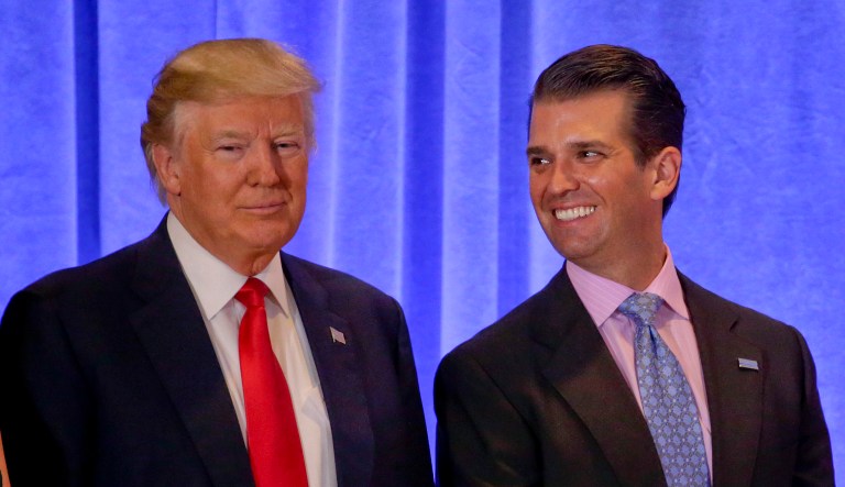 The president defended his son, who met with a Russian lawyer during the presidential campaign. (AP Photo/Seth Wenig)