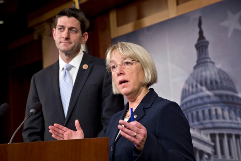 House Budget Committee Chairman Paul Ryan, R-Wis., left, and Senate Budget Committee Chairwoman Patty Murray, D-Wash., announce a tentative agreement between Republican and Democratic negotiators on a government spending plan, at the Capitol on Tuesday. (AP/J. Scott Applewhite)