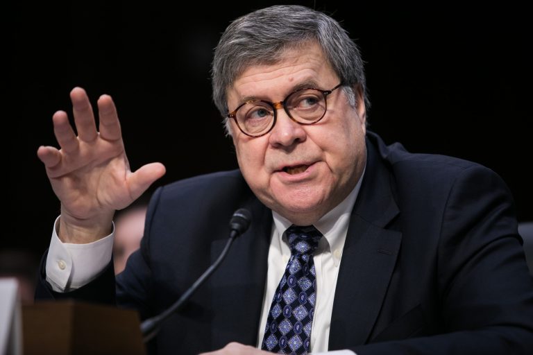 Attorney General nominee William Barr looks speaks during a Senate Judiciary Committee hearing on Capitol Hill, Tuesday, January 15, 2019. Barr will face questions from the Senate Judiciary Committee including his views on executive powers. Barr served as attorney general under George H.W. Bush.