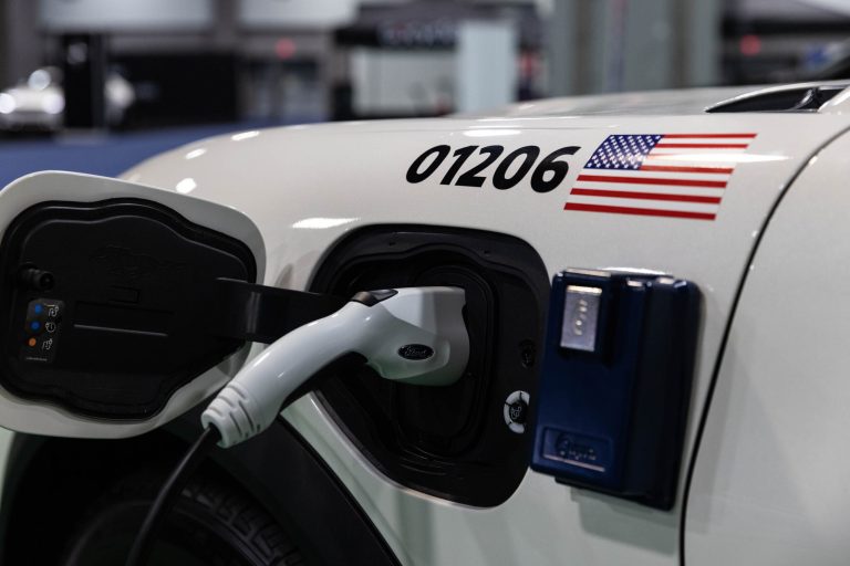 An Exelon EV charging station on display during the Washington, D.C. Auto Show at Walter E. Washington Convention Center on January 19, 2023. 