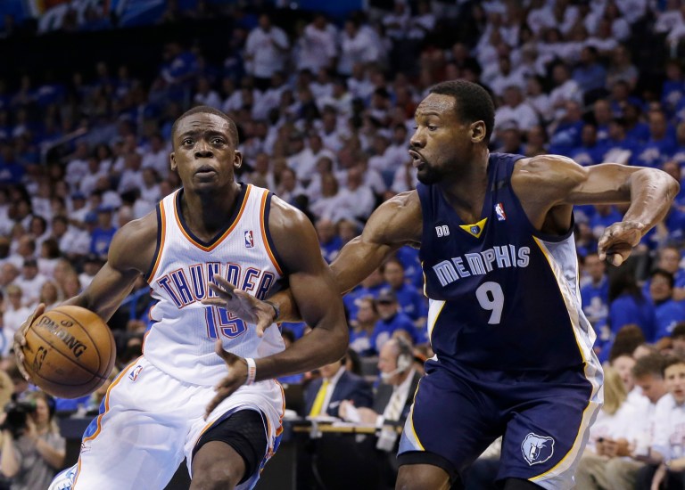 Tony Gutierrez/AP
Grizzlies guard Tony Allen, right, led the voting for the NBA all-defensive team.