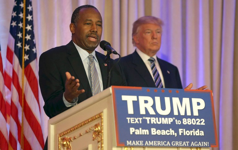 Former Republican presidential candidate Ben Carson speaks after endorsing Republican presidential candidate Donald Trump. (AP Photo/Lynne Sladky)