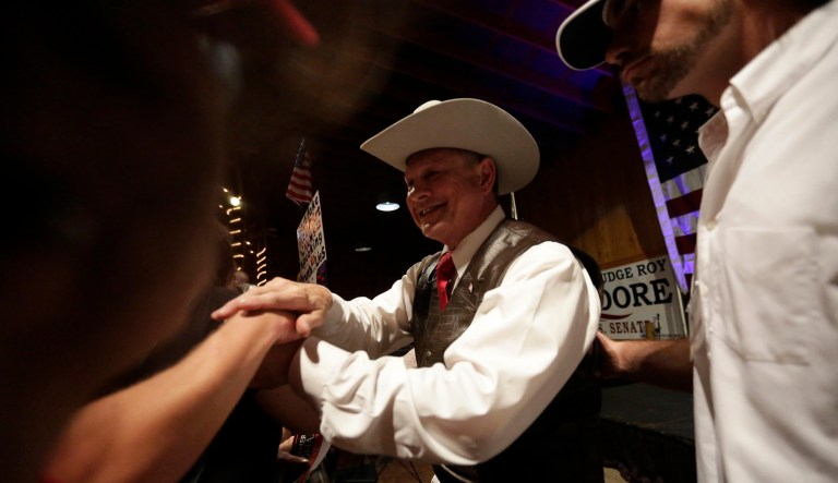 Roy Moore defeated Sen. Luther Strange on Tuesday in a closely watched special election for an Alabama Senate seat, as frustrated Republican voters rebuked their party's leadership in Congress for failing to repeal Obamacare and deliver other marquee promises. (AP Photo/Brynn Anderson)