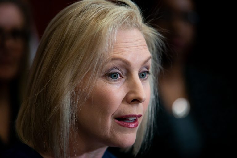 Senator Kirsten Gillibrand, D-NY, speaks at a news conference on. Capitol Hill, Wednesday, February 13, 2019.
