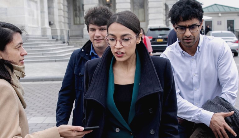 Congresswoman Alexandria Ocasio-Cortez, D-NY, holds a press conference on the Green New Deal Resolution outside of the U.S. Capitol, Thursday, Feb. 7, 2019. 