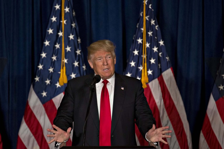 Donald Trump's Republican opponents charged that his nomination could produce a landslide defeat like 1964 and 1972, when Barry Goldwater and George McGovern got 38 percent of the vote. (Andrew Harrer/Bloomberg)