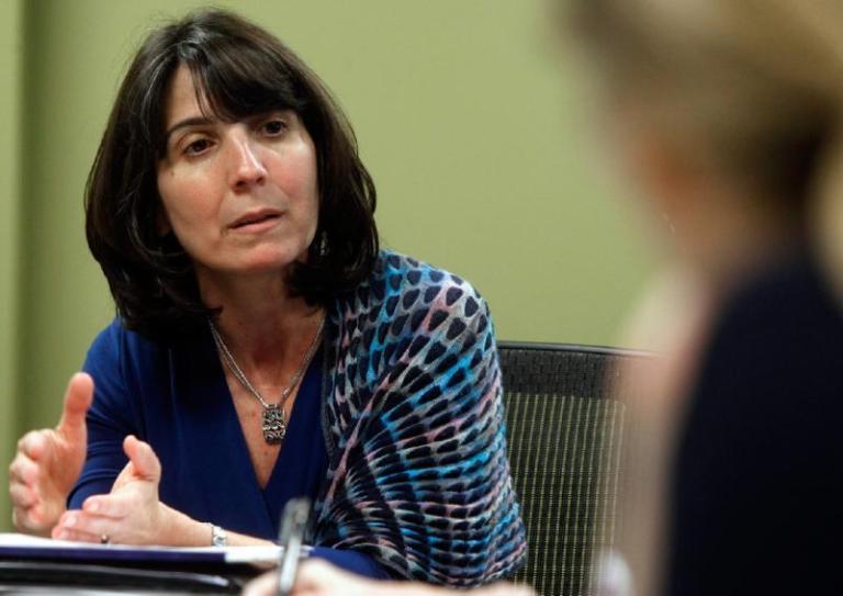 Vermont CO-OP CEO Christine Oliver speaks at a news conference on Wednesday, May 29, 2013, in South Burlington, Vt. The top officer of a newly formed health insurance cooperative says she's going to ask a Vermont regulator to reconsider a decision that denied them a license. (AP Photo/Toby Talbot) 