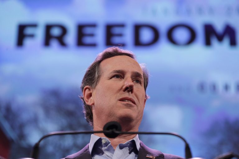 Former Pa. Sen. Rick Santorum speaks during the Freedom Summit, Saturday, Jan. 24, 2015, in Des Moines, Iowa. (AP Photo/Charlie Neibergall)