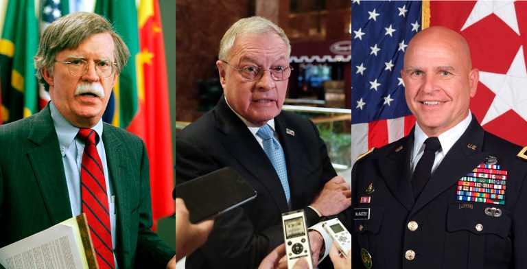 UN Ambassador John Bolton, retired Lt. Gen. Keith Kellogg and Lt. Gen. H.R. McMaster will meet with Trump at Mar-a-Lago. (AP Photo, AP Photo, Wikipedia Commons)