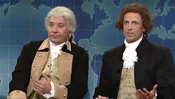 Fallon and Meyers, dressed as George Washington and Thomas Jefferson, explained why 