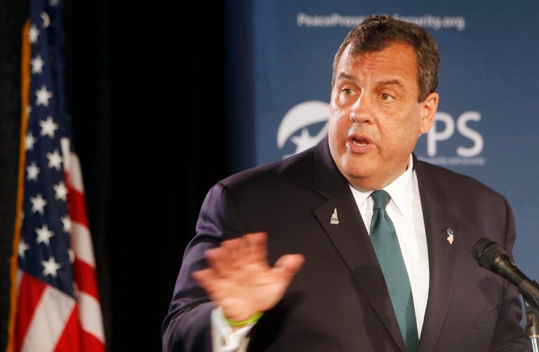 Republican presidential candidate, New Jersey Gov. Chris Christie, speaks to a group sponsored by Americans for Peace Prosperity and Security, Wednesday, July 29, 2015, in Manchester, N.H. (AP Photo/Jim Cole)