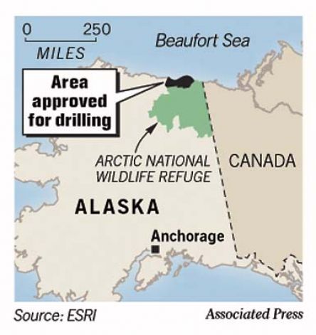 Secretary of the Interior Sally Jewel either misunderstands or is purposely misusing a federal law that allows oil exploration and drilling in a coastal corner of the Arctic National Wildlife Refuge. Alaska Gov. Sean Parnell is challenging Jewel. (AP PHOTO/Illustration by ESRI)