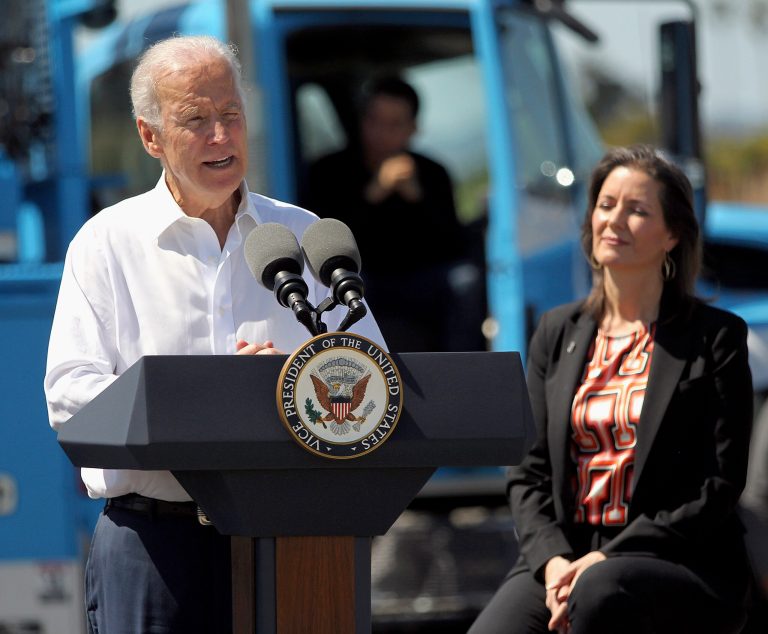 Vice President Joe Biden speaks during a visit to a Pacific Gas and Electric Company service center Oakland Mayor Libby Schaaf in Oakland, Calif., Friday, April 10, 2015. (AP Photo/Bay Area News Group, Anda Chu)