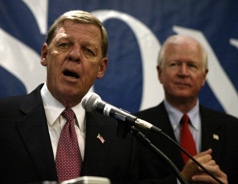 Sens. Johnny Isakson, R-Ga., left, and Saxby Chambliss, R-Ga.,ÃÂ joined 18 other colleagues Thursday in speaking out againstÃÂ giving unions special relief from an Obamacare tax. (AP Photo/John Bazemore)