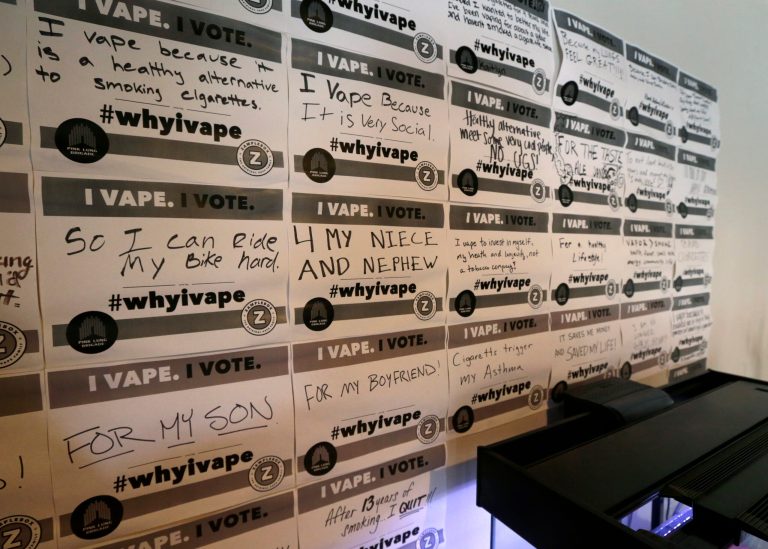 In this March 15, 2017, photo, cards that read 