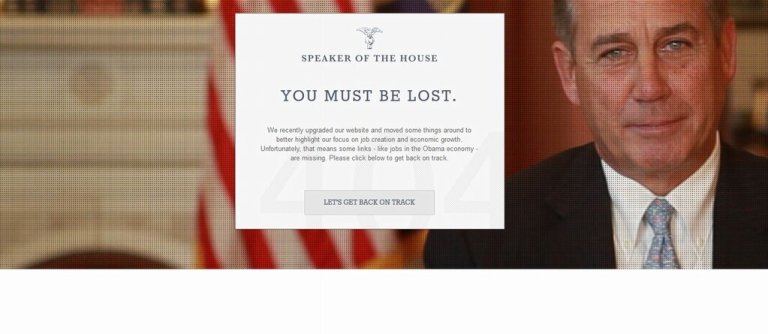 Boehner’s error page takes a jab at Obama