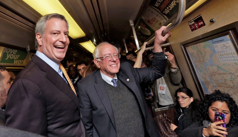 The independent senator from Vermont was born and raised in Brooklyn, which Bill de Blasio represented as a city council member. (AP Photo/Richard Drew)