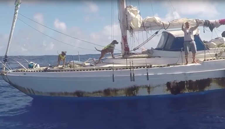Jennifer Appel and Tasha Fuiaba set sail this spring, heading from Hawaii to Tahiti. They suffered engine failure on May 30, but decided to continue on until they hit the two-month mark. (screenshot)