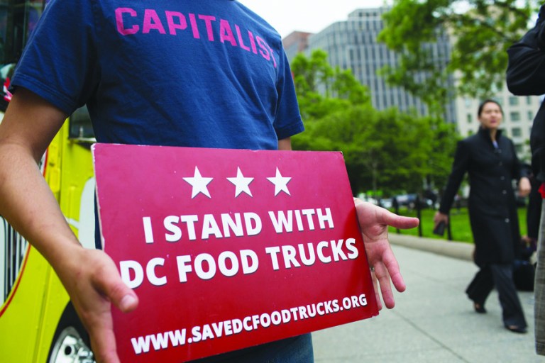 Graeme Jennings/Examiner
Food truck operators suspended lunch service on Farragut Square on Monday to protest proposed city regulations.