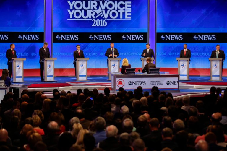 The Republican primary debate hosted by ABC News in New Hampshire got off to a clunky start. (AP Photo/David Goldman)