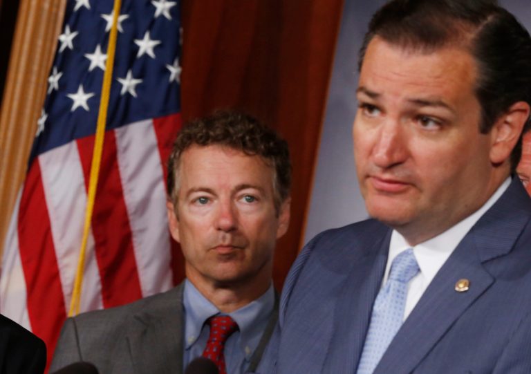 According to Public Policy Polling, Sens. Rand Paul, R-Ky., (left) and Ted Cruz, R-Texas, are gaining momentum against potential rivals for the 2016 Republican presidential nomination (AP/Charles Dharapak)