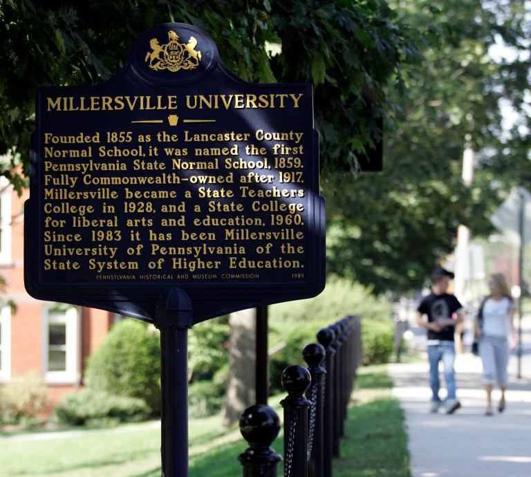 A Millersville University sign is seen on campus in Millersville, Pa., on Tuesday, Sept. 18, 2007. (AP Photo/Carolyn Kaster)
