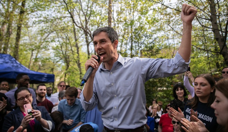 Democratic 2020 presidential candidate Beta O'Rourke speaks at a meet and greet at Tammy Derenak Kaufax's house in Alexandria, Virginia, Wednesday, April 17, 2019.