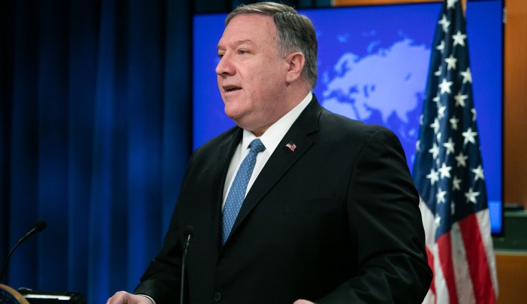 United States Secretary of State Mike Pompeo speaks at a news briefing at the Department of State in Washington D.C., Wednesday, April 17, 2019. 