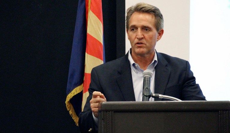 Sen. Jeff Flake, R-Ariz., on Thursday will propose immigration legislation that seeks to strike a balance between progressive and conservatives' demands on border security and the future of the Deferred Action for Childhood Arrivals program. (AP Photo/Bob Christie)