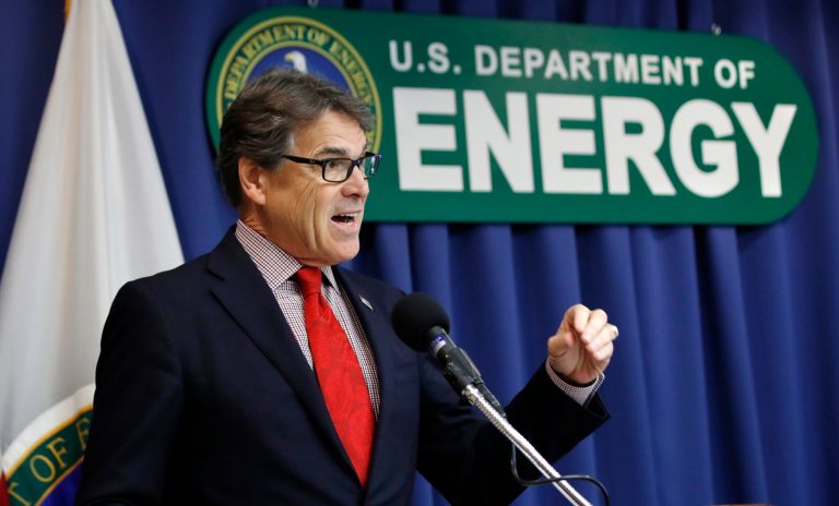 Energy Secretary Rick Perry worries that as retiring coal and nuclear plants, which operate around-the-clock, are replaced by natural gas and intermittent wind and solar, the grid may struggle to provide power quickly during an extreme weather event or other emergency. (AP Photo/Jacquelyn Martin)